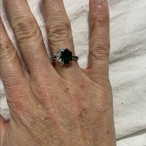 Emerald Green and Silver Women's Ring